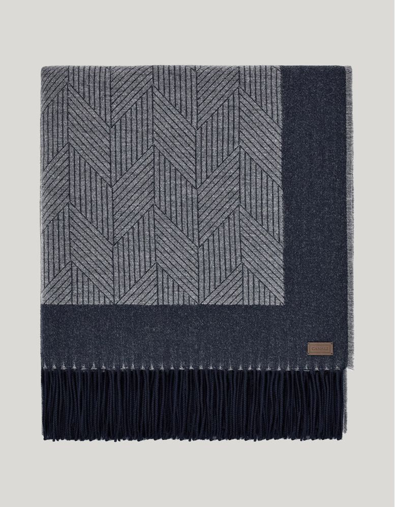 CANALI Grey and Blue Pure Wool Throw Blanket