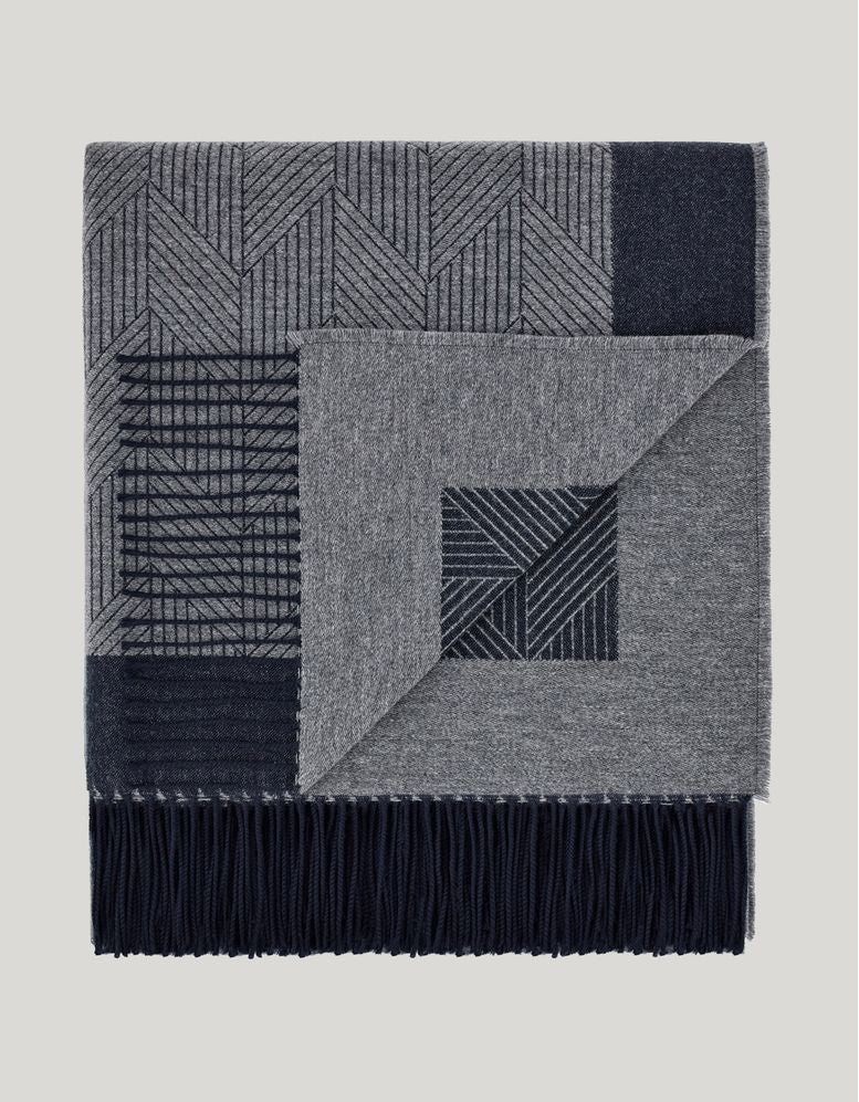 CANALI Grey and Blue Pure Wool Throw Blanket